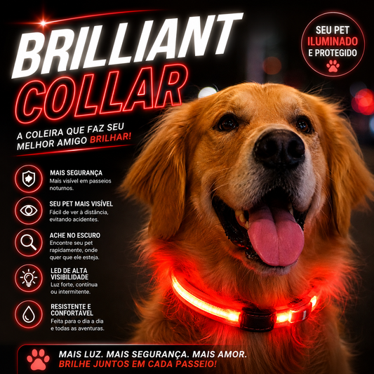 Brilliant Collar - Coleira Iluminada - Ache seu pet no escuro!