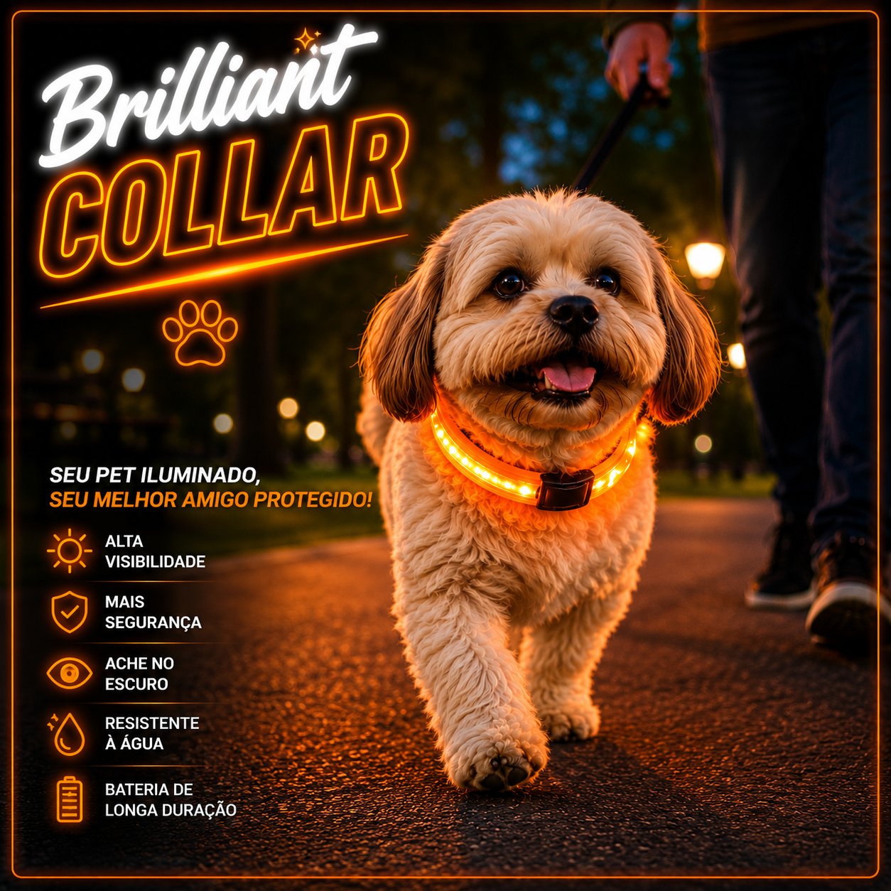 Brilliant Collar - Coleira Iluminada - Ache seu pet no escuro!