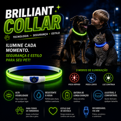 Brilliant Collar - Coleira Iluminada - Ache seu pet no escuro!